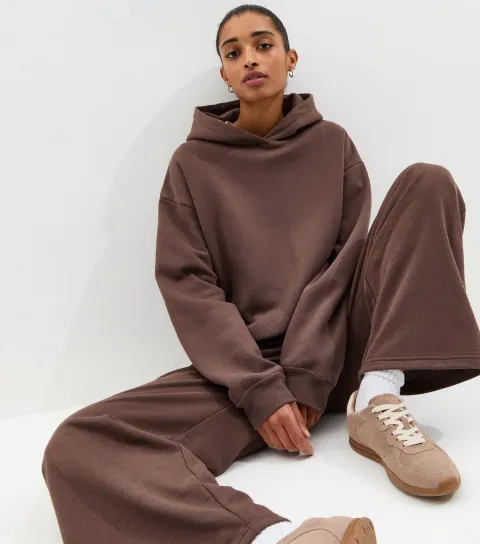 Women's Dark Brown Jersey Pullover Hoodie