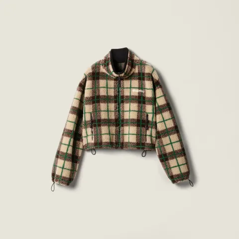 Checked teddy jacket with zipper
