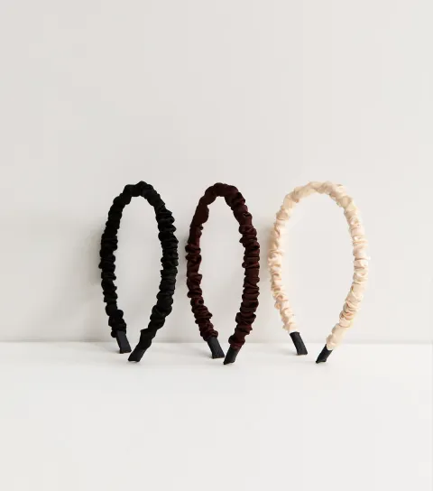 Pack of 3 Brown Ruched Satin Headbands