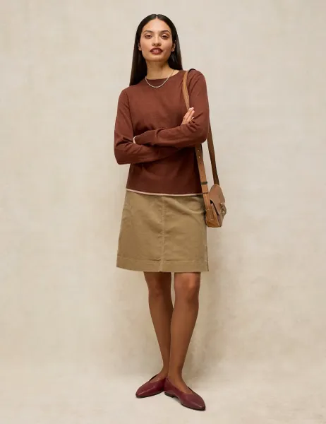 White Stuff Cotton Rich Cord Knee Length A-Line Skirt Green