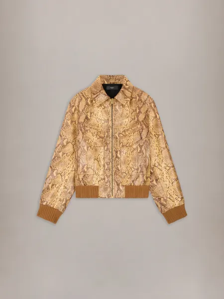 PYTHON EMBOSSED DOUBLE POCKET BLOUSON - Coffee