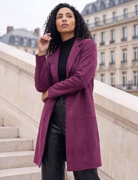 Roman Suedette Longline Jacket Burgundy Mix