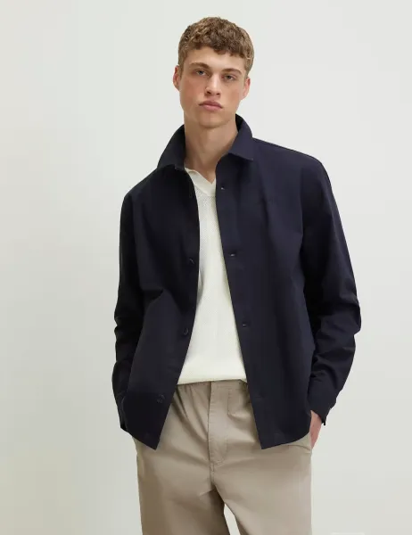 River Island Slim Fit Pure Cotton Overshirt Navy