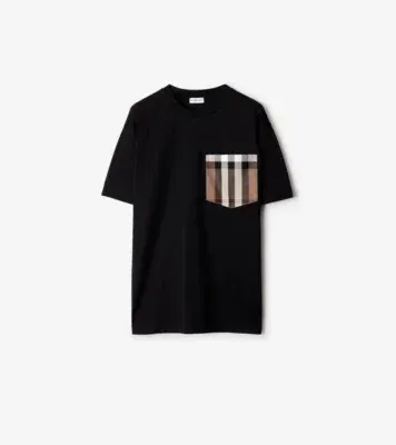 Check Pocket Cotton T-shirt in Black
