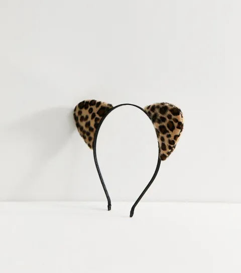 Brown Faux Fur Leopard Cat Ears Headband