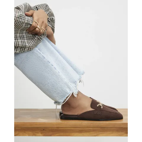 River Island Wide Fit Faux Suede Backless Loafers