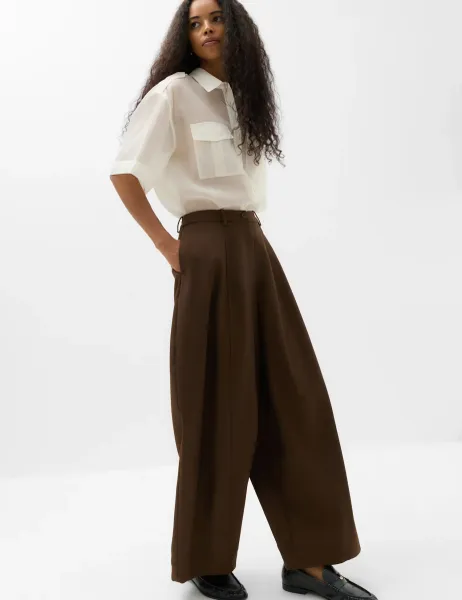 Marks & Spencer Barrel Leg Trousers Chocolate
