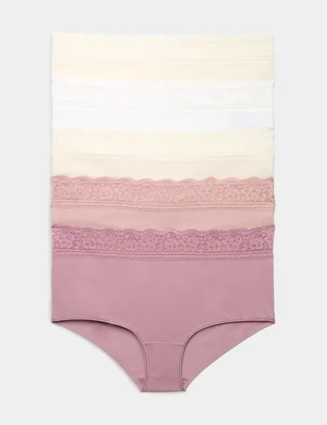 Marks & Spencer 5pk Cotton Lycra & Lace High Rise Short Dusky Pink