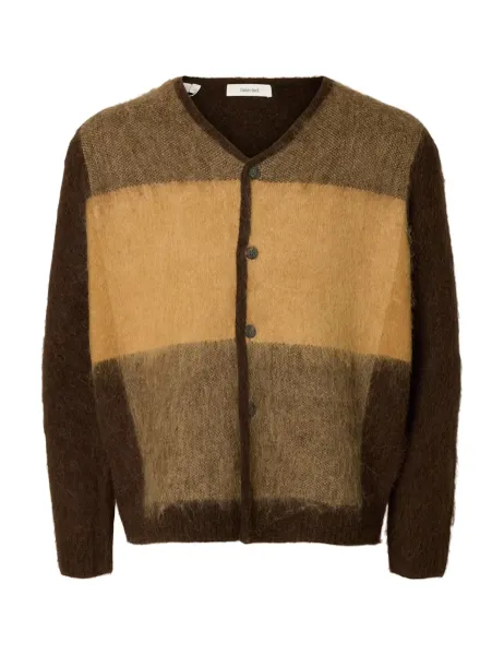Selected Brushed Colour Block Cardigan with Alpaca Brown Mix