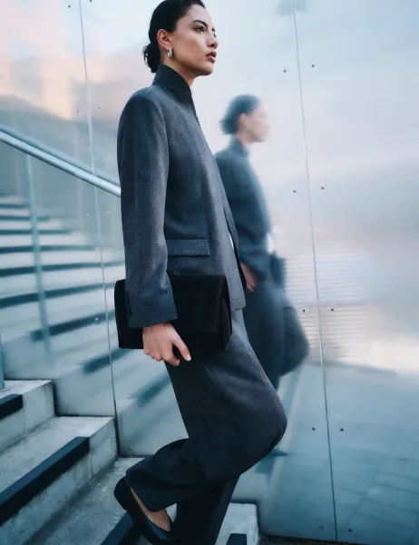 Marks & Spencer Tailored Barrel Leg Trousers Dark Grey