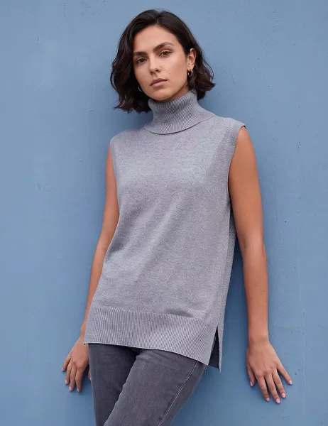Roman Rayon Blend Metallic Roll Neck Jumper Grey Mix