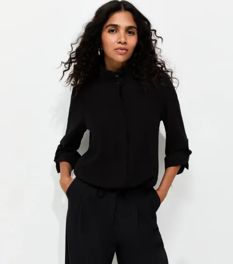 Women's Black Jersey Funnel Neck Shirt