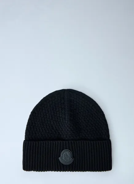 Ribbed Knit Beanie with Logo Patch