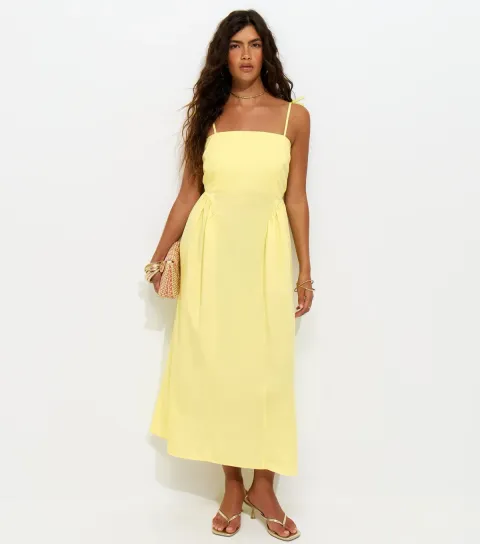New Look Women's Light Green Godet Skirt Tie Strap Midi Dress