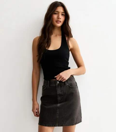 New Look Women's Black Denim A-Line Mini Skirt