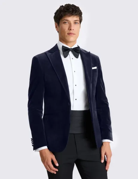 Moss Slim Fit Velvet Jacket Dark Navy