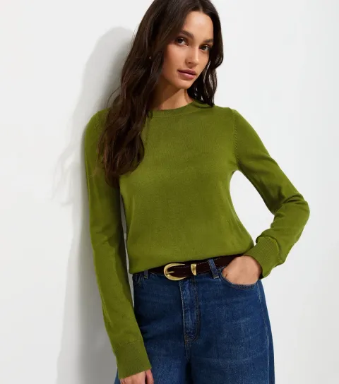 New Look Women's Bright Green Lightweight Crew-Neck Jumper