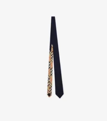 Check Wool Cashmere Tie in Navy/archive beige