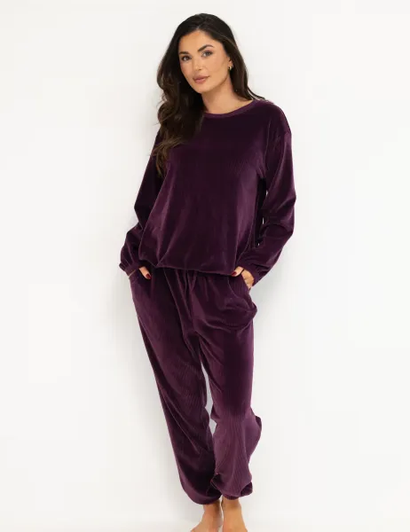 Pour Moi Ribbed Fleece Lounge Set Plum