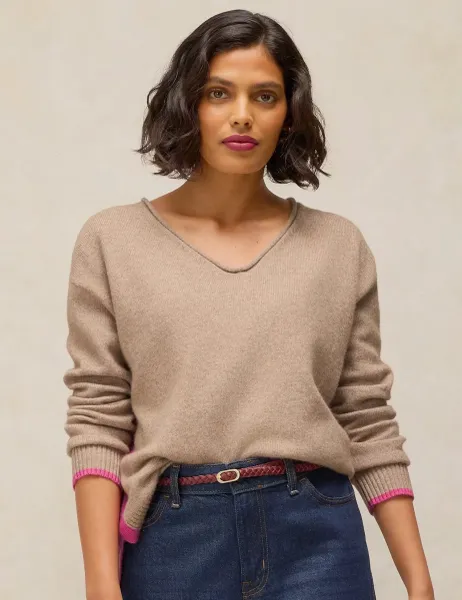 White Stuff Wool Blend V-Neck Jumper Natural