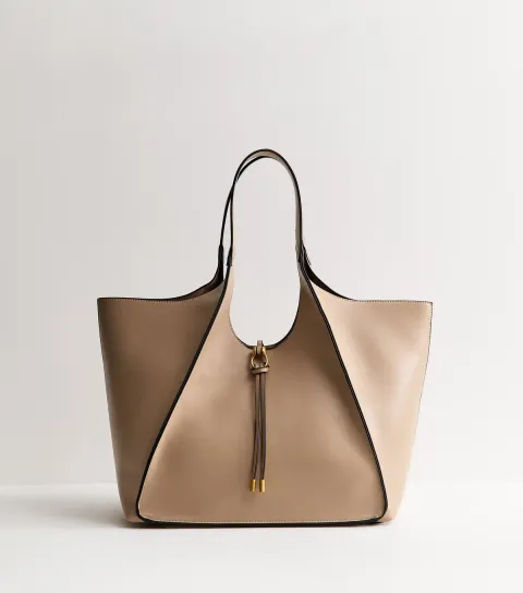 Mink Faux Leather Contrast Seam Tote Bag Vegan