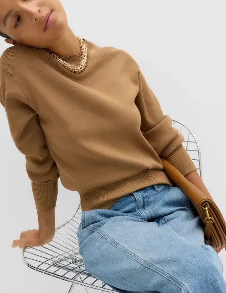 Marks & Spencer Crew Neck Waisted Slim Fit Jumper Caramel