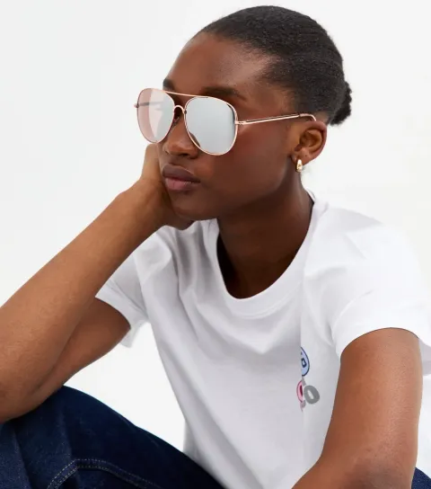 Rose Gold Mirrored Pilot Sunglasses