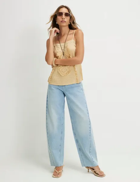 River Island Twist Seam Raw Hem Barrel Jeans Light Blue