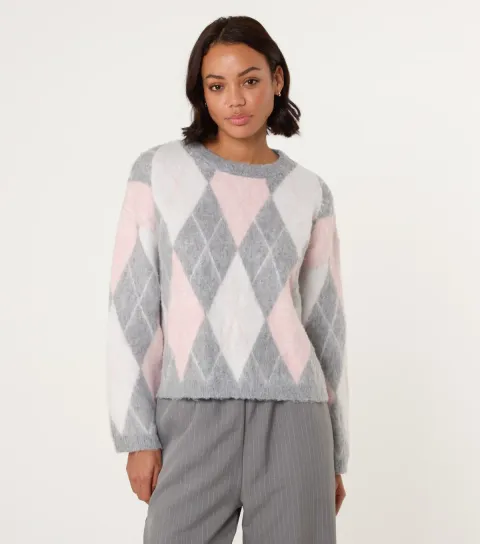 Women's Pink Argyle Knit Jumper