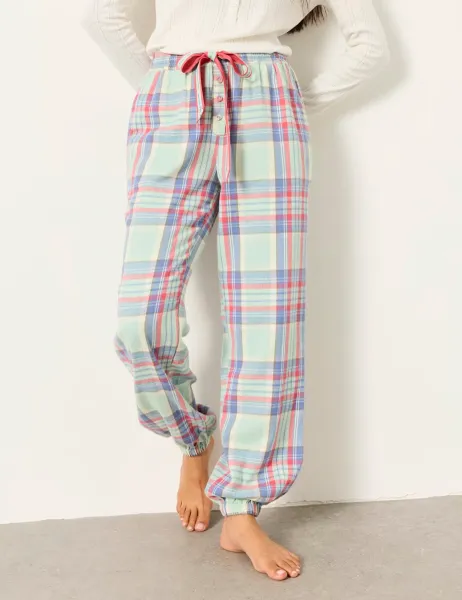 FatFace Pure Cotton Checked Pyjama Bottoms Green Mix