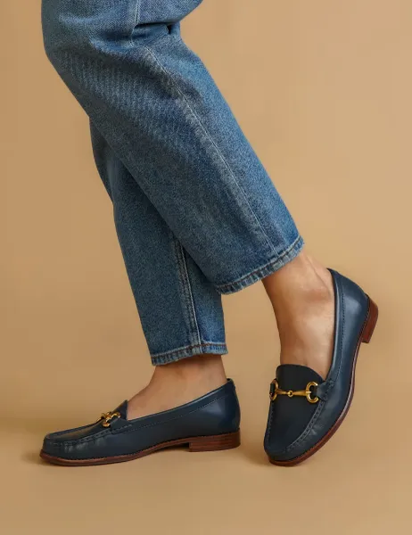 Jones Bootmaker Leather Flat Loafers Navy