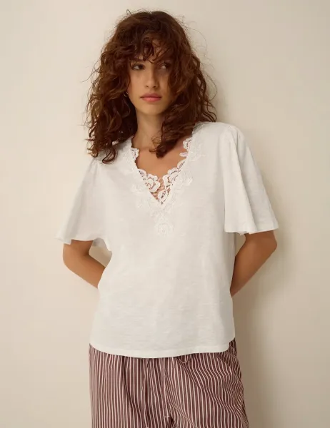 Monsoon Pure Cotton V-Neck T-Shirt Ivory