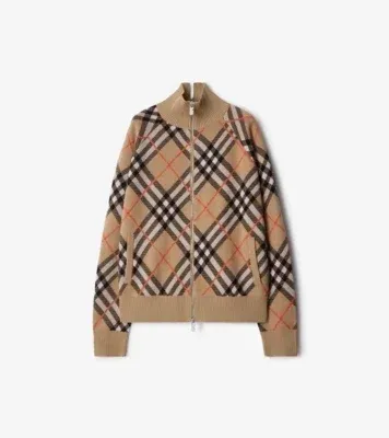 Check Wool Mohair Blend Jacket in Sand beige