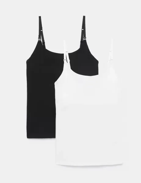 Marks & Spencer 2 Pack Cotton Rich Secret Support Nursing Vests Black Mix