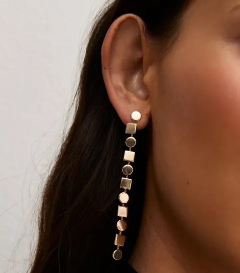 New Look Gold Tone Square and Circle Long Drop Earrings