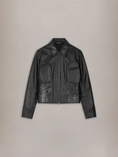 HIP POCKET LEATHER JACKET - Black