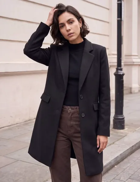 Roman Tailored Single Breasted Coat Black Mix