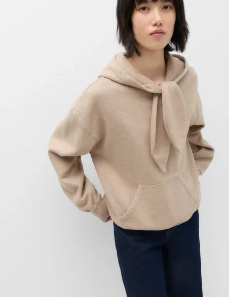 Marks & Spencer Pure Cotton Relaxed Tie Neck Hoodie Neutral