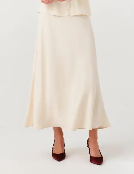 Ghost Satin Midi Slip Skirt Ivory