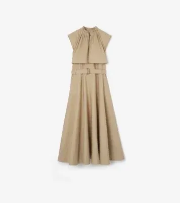 Cotton Poplin Midi Dress in Harvest beige