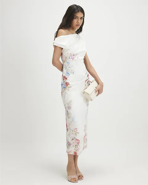 River Island Floral Print Drape Midi Dress