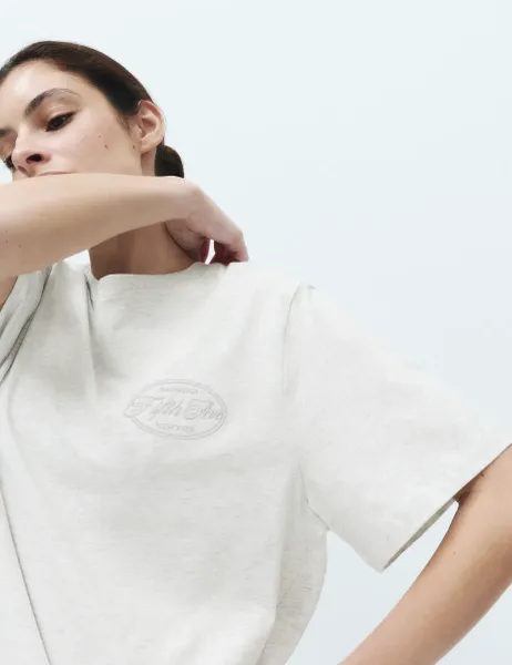 Marks & Spencer Pure Cotton Embroidered Slogan Pyjama Top Grey