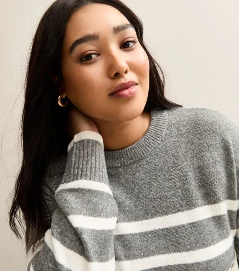 Women's Plus Size Grey Striped Jumper Curves