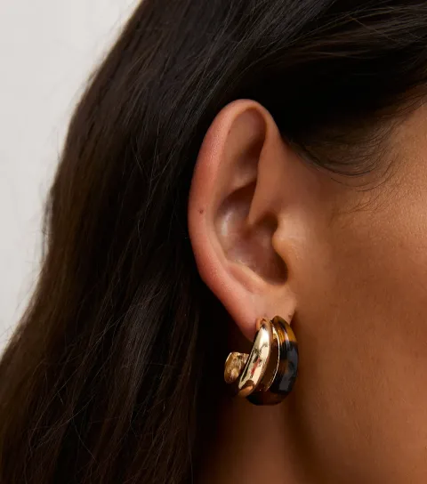 New Look Gold Tone Brown Tortoiseshell Chunky Hoop Earrings