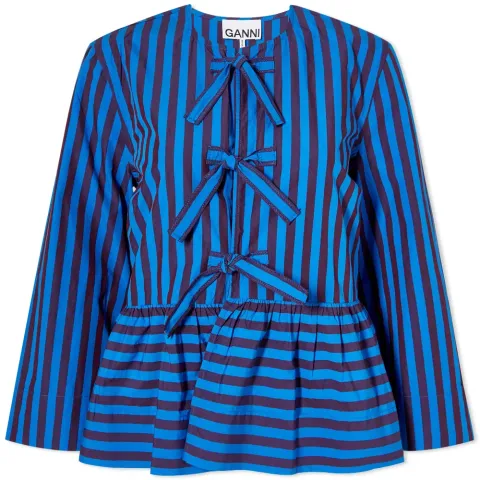 Stripe Cotton Peplum Blouse
