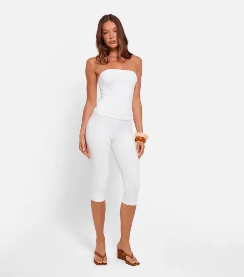 Women's White High Waist Capri Trousers