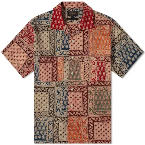 Short Sleeve Open Collar Block Print Shirt