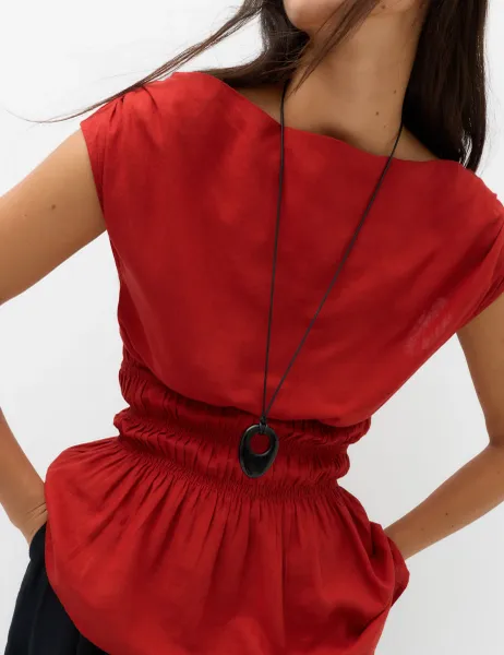 Marks & Spencer Linen Rich Slash Neck Top Copper