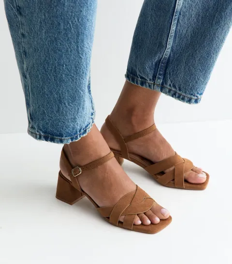 Women's Tan Faux Suede Woven Strap Sandals Vegan