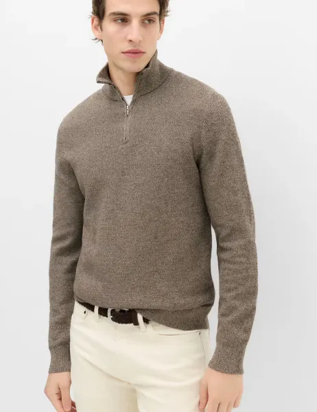 Marks & Spencer Pure Cotton Textured Half Zip Jumper Hessian